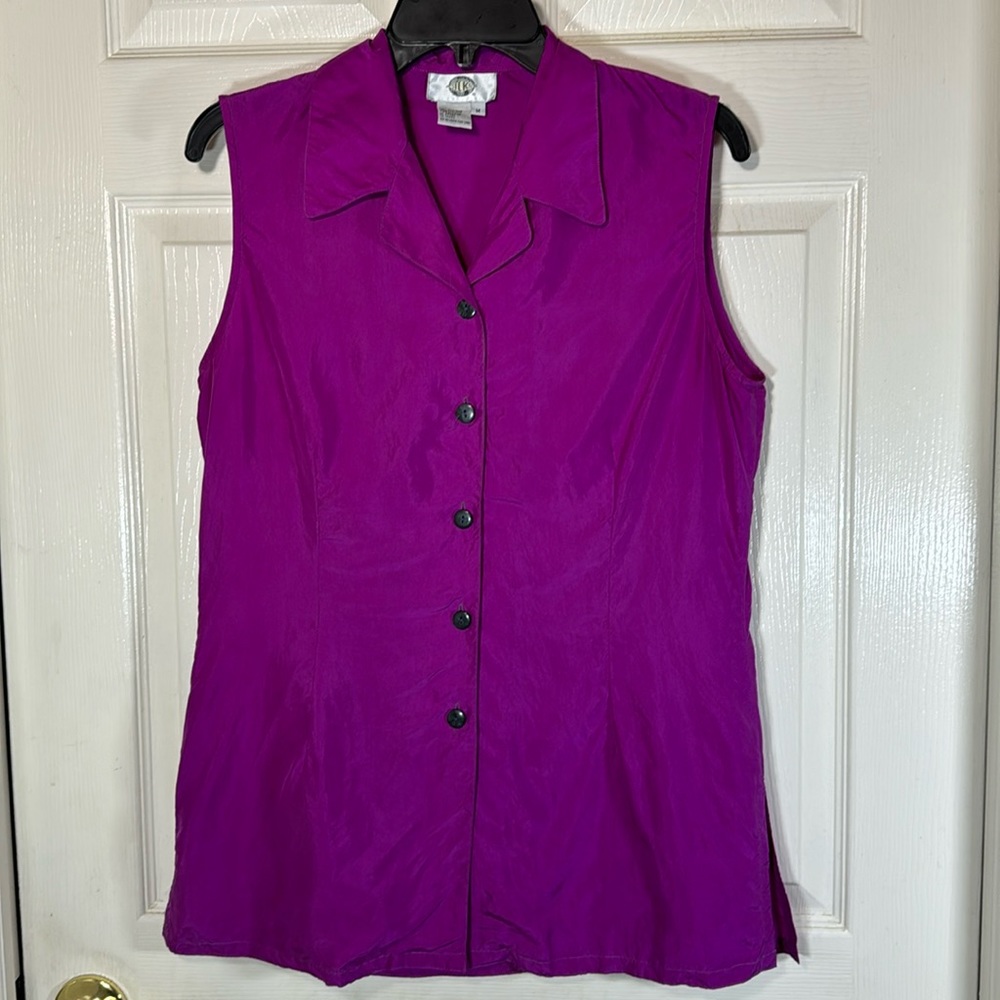 SILKS Women’s 100% Silk Collared Sleeveless Button Down Shirt Size Medium